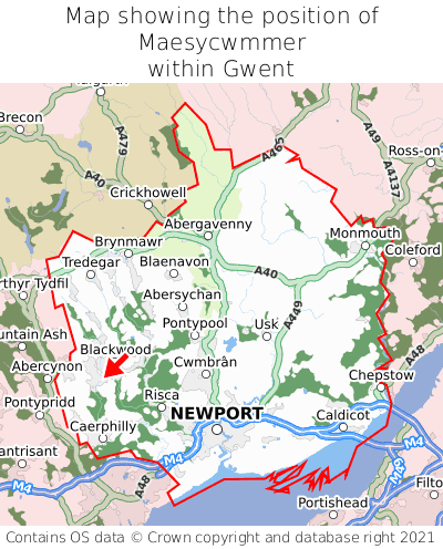 Map showing location of Maesycwmmer within Gwent