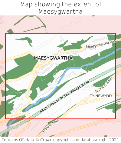 Map showing extent of Maesygwartha as bounding box