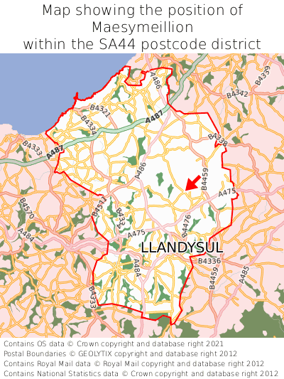Map showing location of Maesymeillion within SA44