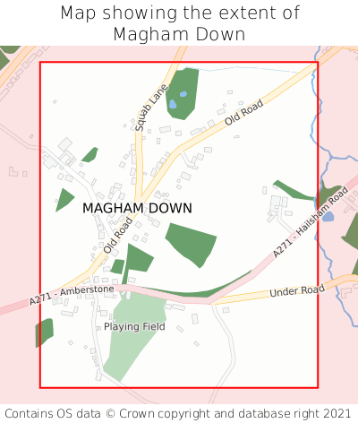 Map showing extent of Magham Down as bounding box