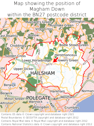 Map showing location of Magham Down within BN27