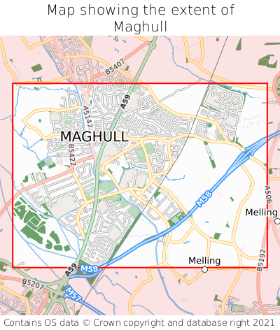Map showing extent of Maghull as bounding box