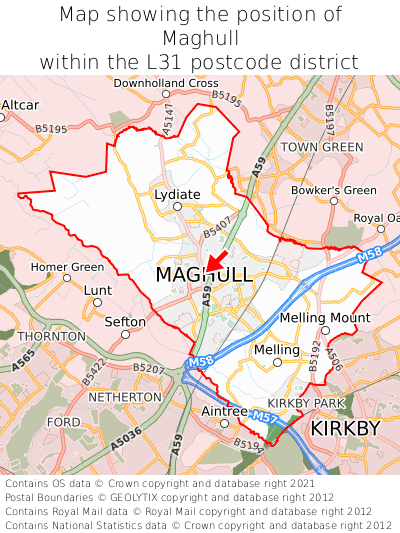 Map showing location of Maghull within L31