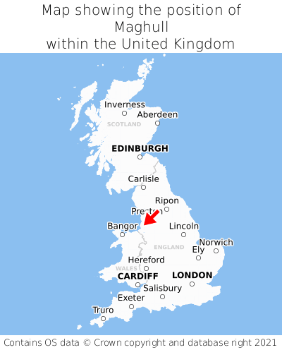 Map showing location of Maghull within the UK
