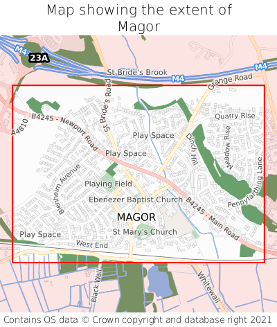 Map showing extent of Magor as bounding box