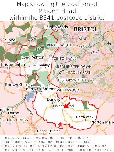 Map showing location of Maiden Head within BS41