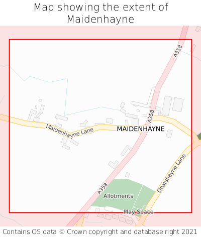 Map showing extent of Maidenhayne as bounding box
