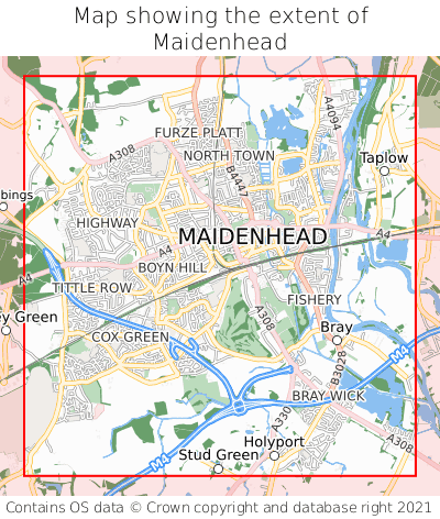 Map showing extent of Maidenhead as bounding box