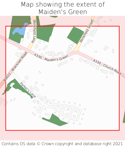 Map showing extent of Maiden's Green as bounding box