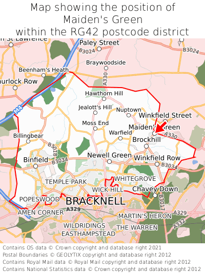 Map showing location of Maiden's Green within RG42