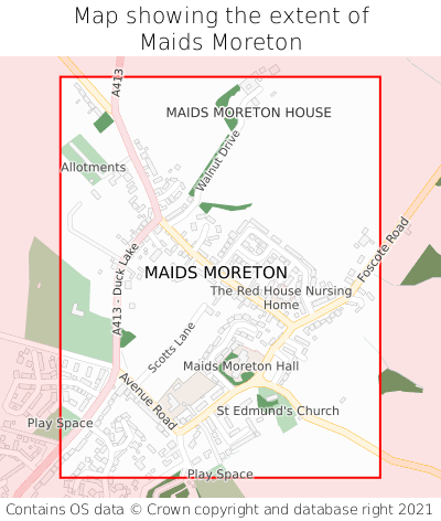 Map showing extent of Maids Moreton as bounding box