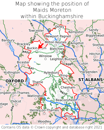 Map showing location of Maids Moreton within Buckinghamshire