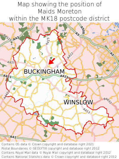 Map showing location of Maids Moreton within MK18