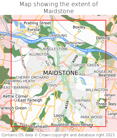 Map showing extent of Maidstone as bounding box