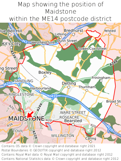 Map showing location of Maidstone within ME14