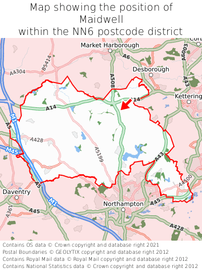 Map showing location of Maidwell within NN6