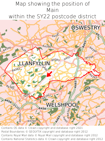 Map showing location of Main within SY22