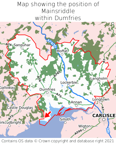 Map showing location of Mainsriddle within Dumfries