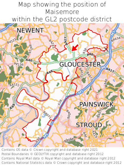 Map showing location of Maisemore within GL2