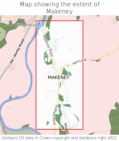 Map showing extent of Makeney as bounding box