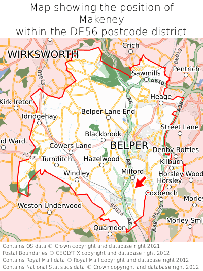 Map showing location of Makeney within DE56