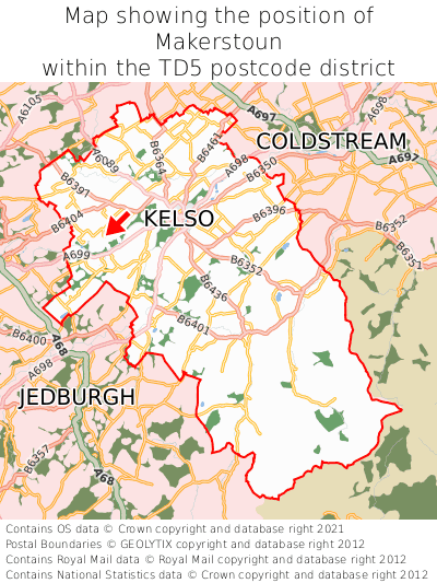 Map showing location of Makerstoun within TD5