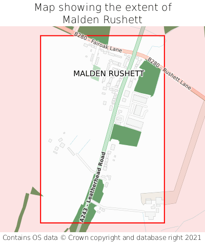 Map showing extent of Malden Rushett as bounding box