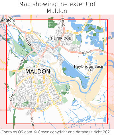 Map showing extent of Maldon as bounding box