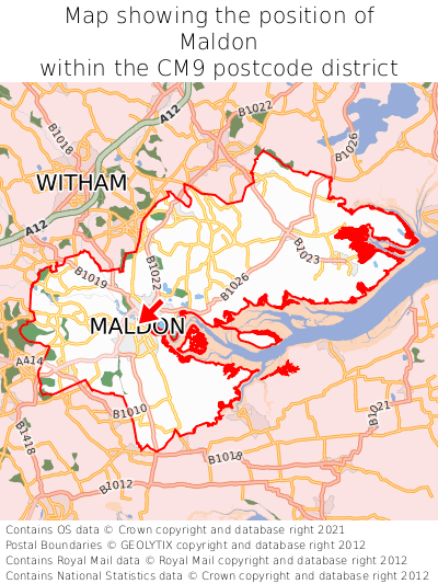 Map showing location of Maldon within CM9