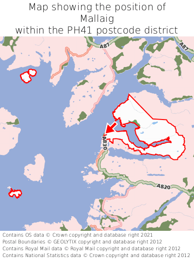 Map showing location of Mallaig within PH41