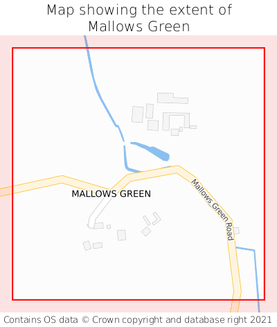 Map showing extent of Mallows Green as bounding box