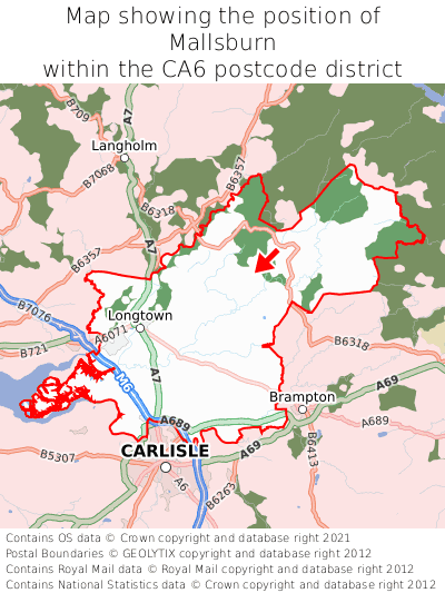 Map showing location of Mallsburn within CA6