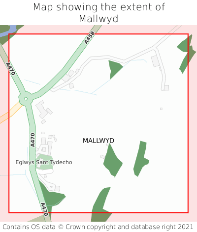 Map showing extent of Mallwyd as bounding box