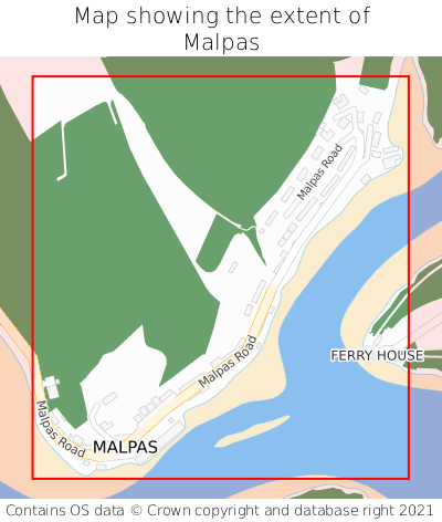Map showing extent of Malpas as bounding box