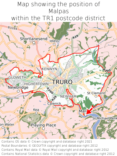 Map showing location of Malpas within TR1