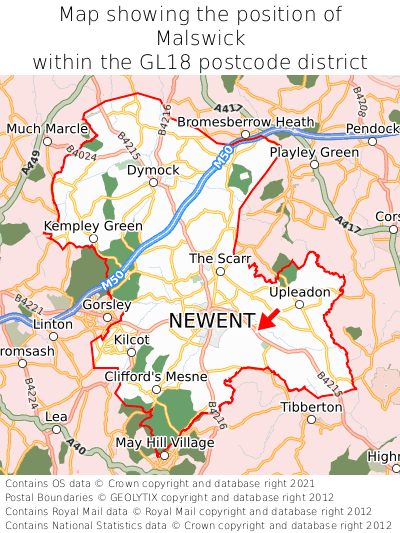 Map showing location of Malswick within GL18