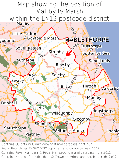 Map showing location of Maltby le Marsh within LN13