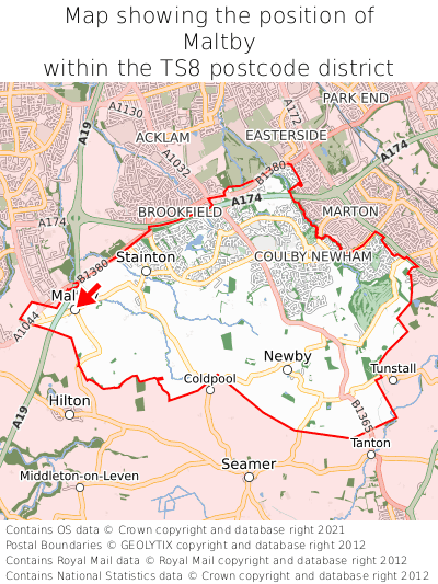 Map showing location of Maltby within TS8