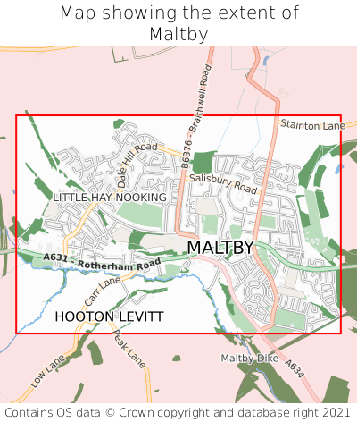 Map showing extent of Maltby as bounding box