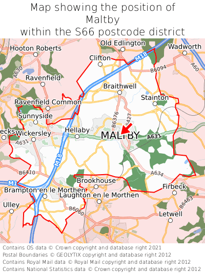 Map showing location of Maltby within S66