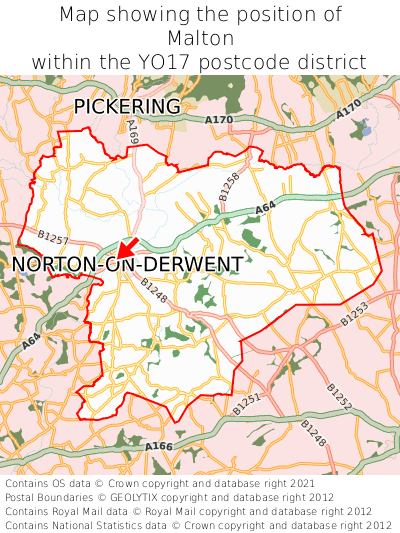 Map showing location of Malton within YO17