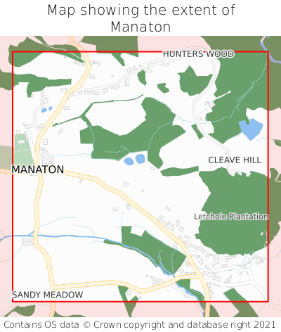 Map showing extent of Manaton as bounding box