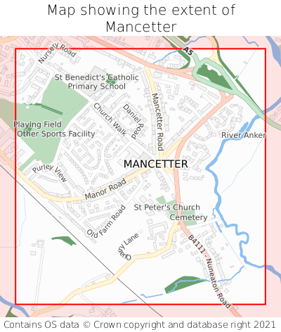 Map showing extent of Mancetter as bounding box