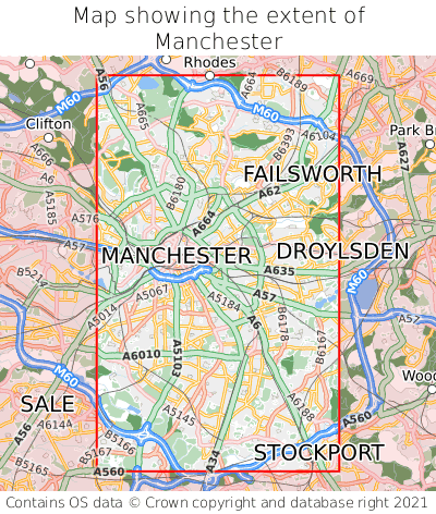Map showing extent of Manchester as bounding box