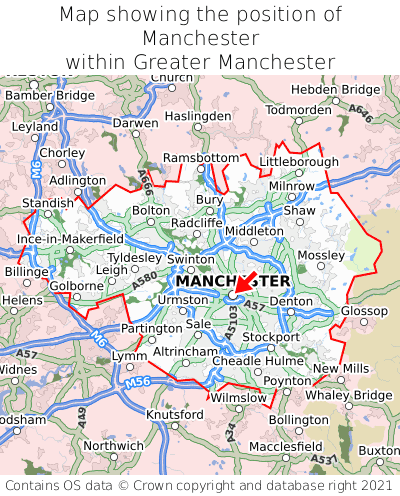Map showing location of Manchester within Greater Manchester