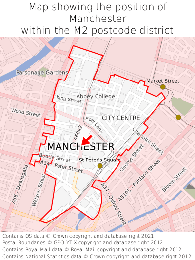 Map showing location of Manchester within M2
