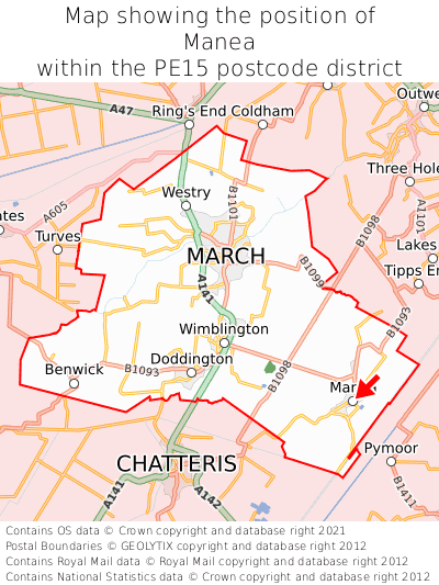 Map showing location of Manea within PE15