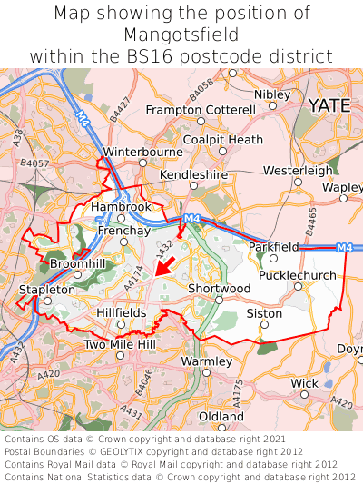 Map showing location of Mangotsfield within BS16