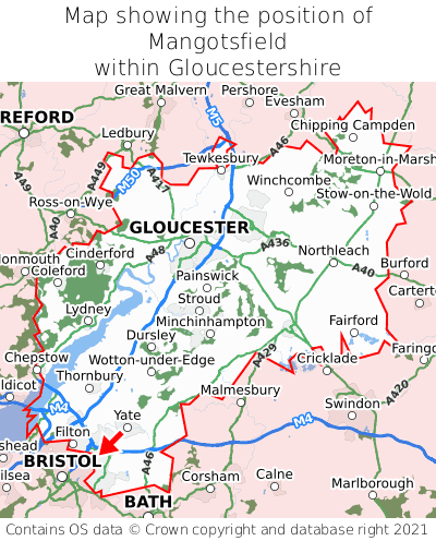 Map showing location of Mangotsfield within Gloucestershire