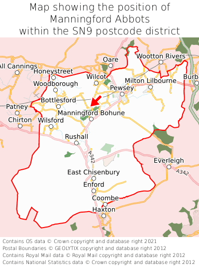 Map showing location of Manningford Abbots within SN9